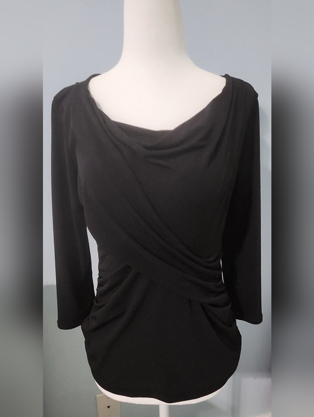 New York & Company Black Draped 3/4 Sleeve Blouse